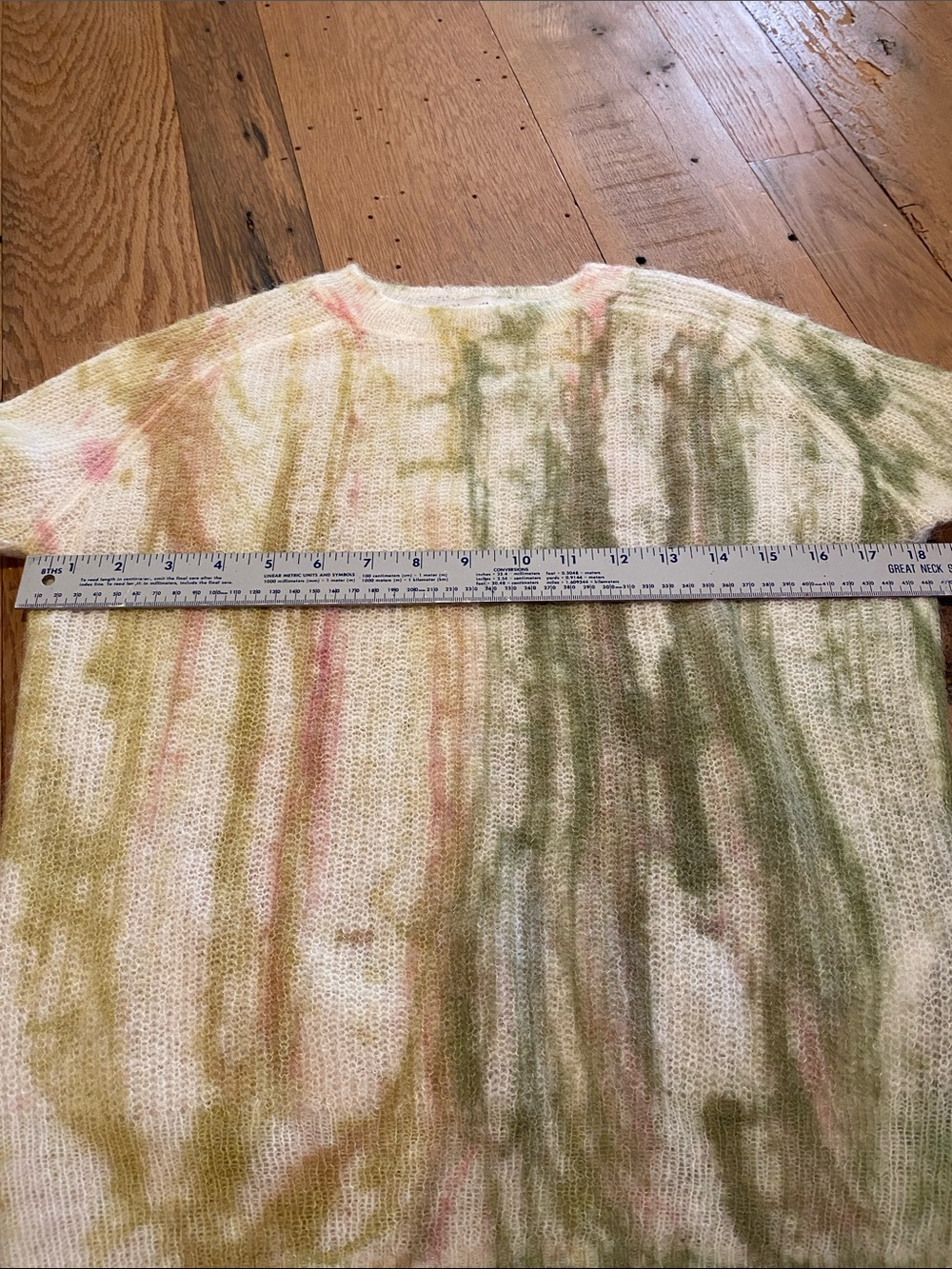 ZARA Alpaca Wool Blend Lightweight Sweater Abstract Tie-Dye Crewneck Green Small - Picture 7 of 9